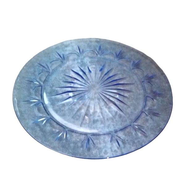 Vintage Avon set of 6 Blue Starburst 10" Fostoria Glass Dinner Plates Antique - Picture 2 of 3